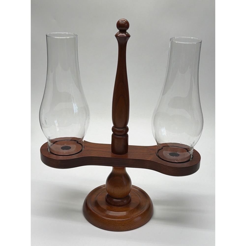 Dean‎ F Berger Amana Iowa Hand Made Solid Walnut Double Hurricane Candle Holder